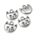 4 Silver Cat Face Charms, TierraCast Whiskers Kitty Cat Lover Charm