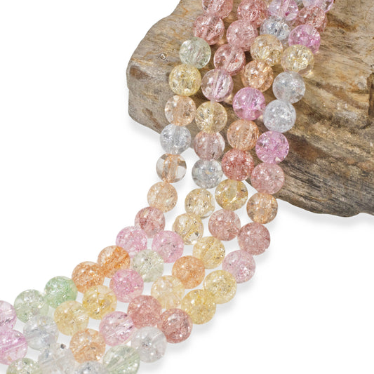 8mm Spring Pastel Beads - Mixed Crackle Glass Set - DIY Jewelry & Easter Crafts