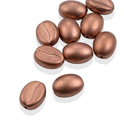 Coffee Bean Beads: Metallic Copper Czech Glass 8mm x 11mm 10 Pack Java Jewelry