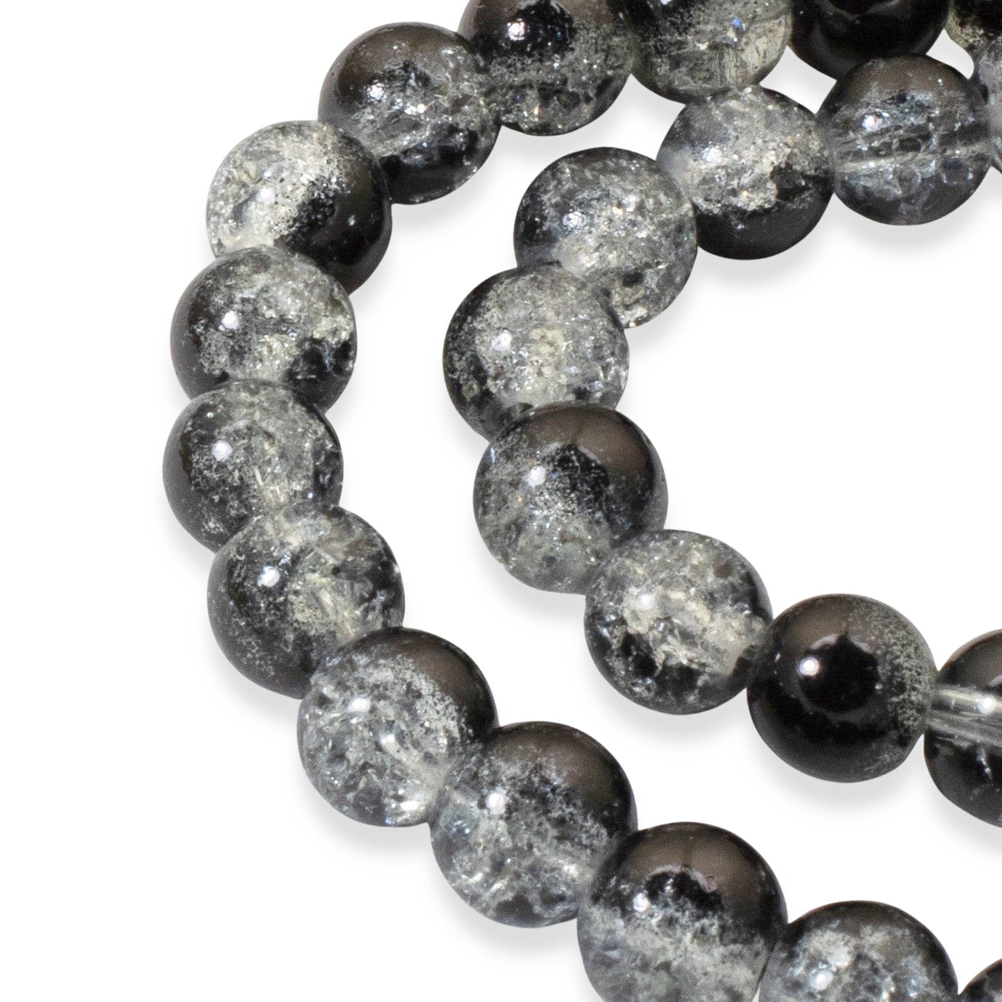 50-Pack 8mm Black & Clear Crackle Glass Beads, Two-Tone Beads for DIY Jewelry