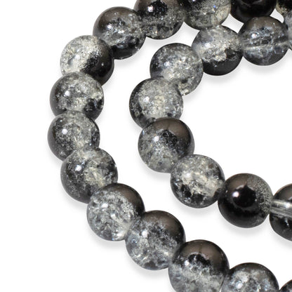 50-Pack 8mm Black & Clear Crackle Glass Beads, Two-Tone Beads for DIY Jewelry