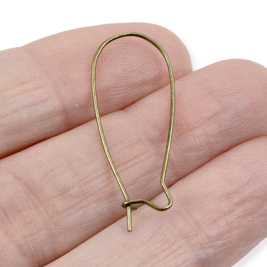 Antique Brass Kidney Ear Wires: Large 33mm Vintage Boho Earring Findings 20Pcs