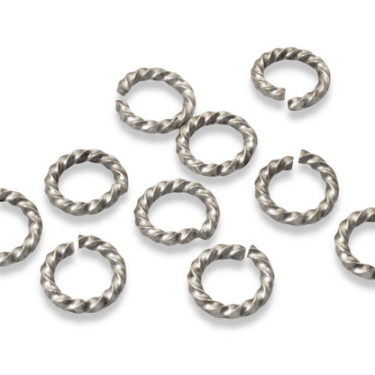 Large Antique Silver Rope Jump Rings: 10-Pack Charm Necklace Connectors
