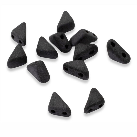 50 Matte Black Triangle Beads - Czech Glass - 6mm 2-Hole Tango Beads