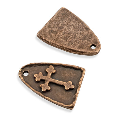 Copper Arch Cross Medallion Charms, Gothic Religious Pendant, 2-Pack