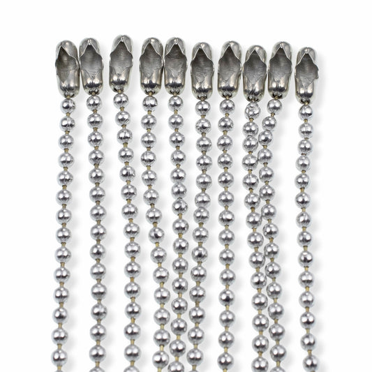 Aluminum Ball Chain Necklaces: 30 Inch Dog Tag Style Pendant Chain Silver 10-Pack