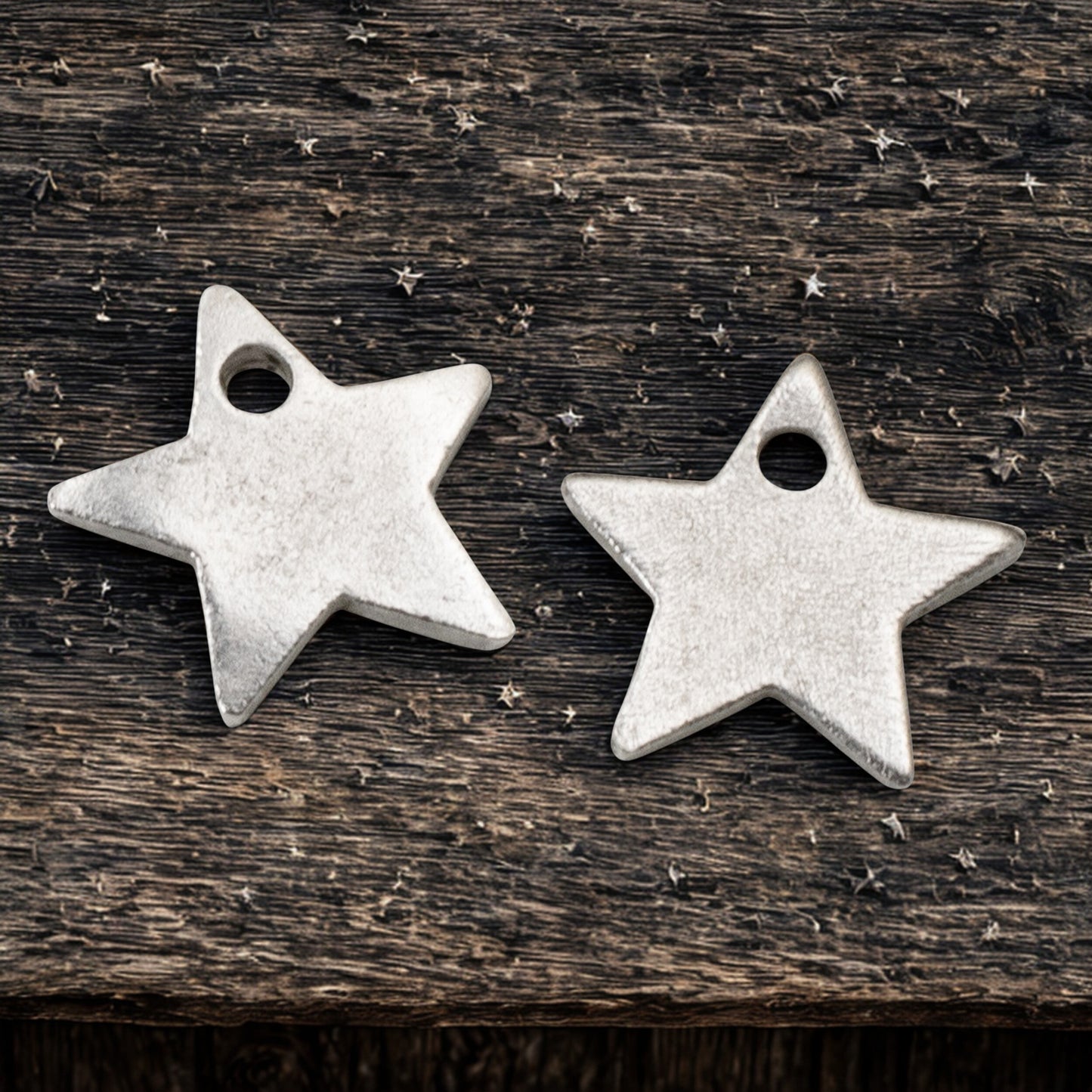 Celestial Silver Star Charms, 2Pc Metal Stamping Flat Tags, Personalized Earring and Charm Necklace Supplies