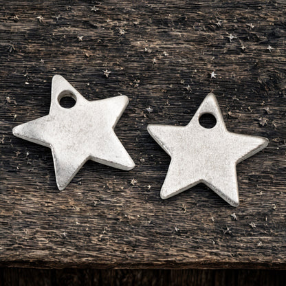 Celestial Silver Star Charms, 2Pc Metal Stamping Flat Tags, Personalized Earring and Charm Necklace Supplies