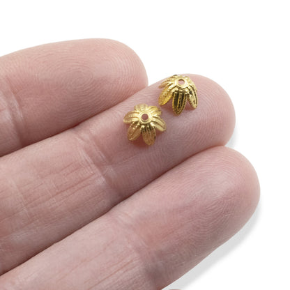 Daisy Bead Caps 6mm Antique Gold-Plated Pewter: 6Pcs Floral Findings USA Made