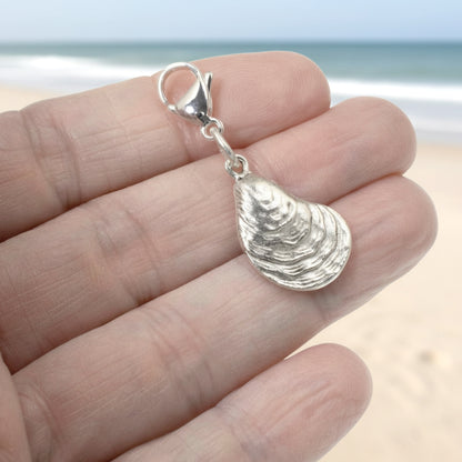 Silver Oyster Clip-On Charm: Coastal Beach Jewelry Necklace Summer Accessory