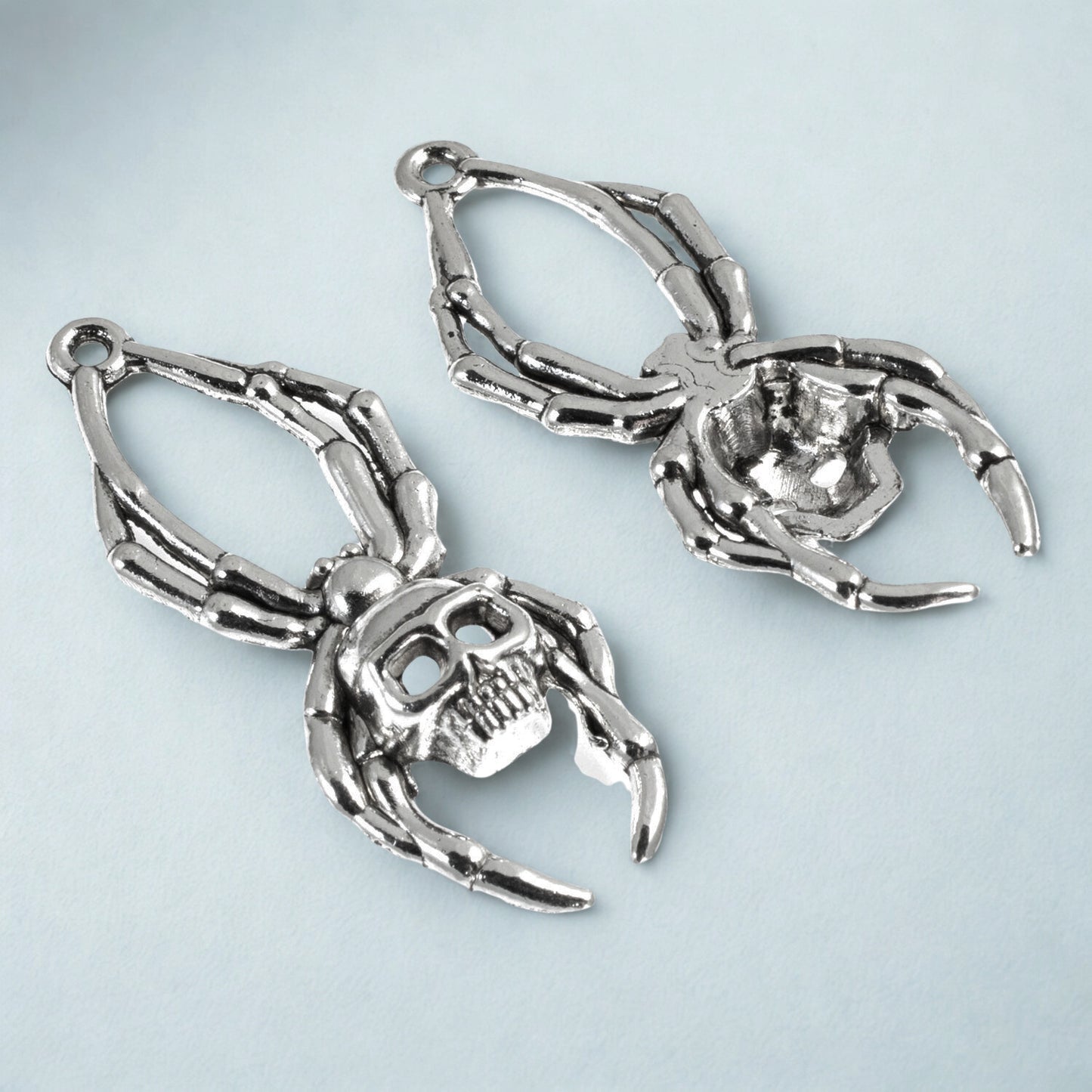 Skull Spider Charms Silver, 5-Pack Halloween Skeleton Pendants, Gothic Jewelry Making