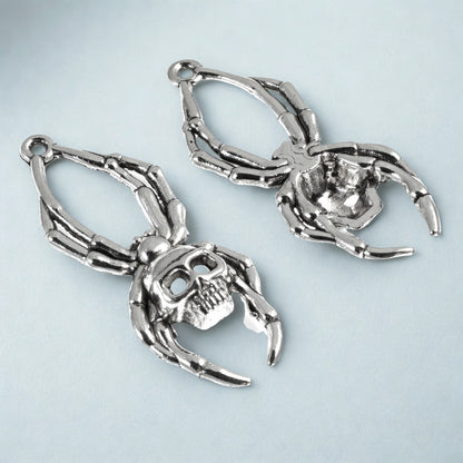 Skull Spider Charms Silver, 5-Pack Halloween Skeleton Pendants, Gothic Jewelry Making