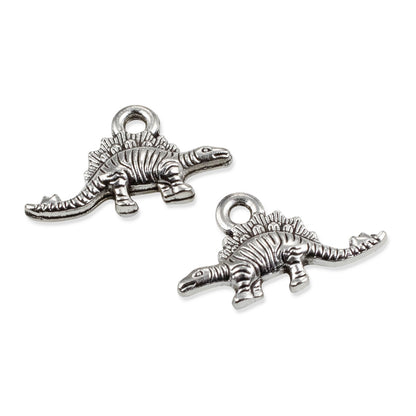 Tiny Dinosaur Charms 25-Pack, Antique Silver Metal Pendants, Whimsical Jewelry Supply
