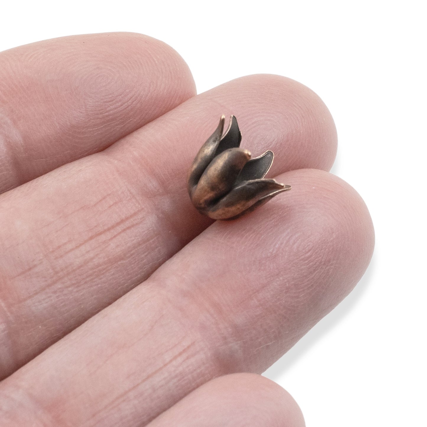 Curled Petal Bead Caps 8mm Antique Copper-Plated Pewter: Dimensional Metal Findings USA Made 4-Pack