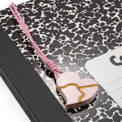 Kintsugi Heart Necklace: Pink Wearable Art Inspiration Gift Handmade Pendant