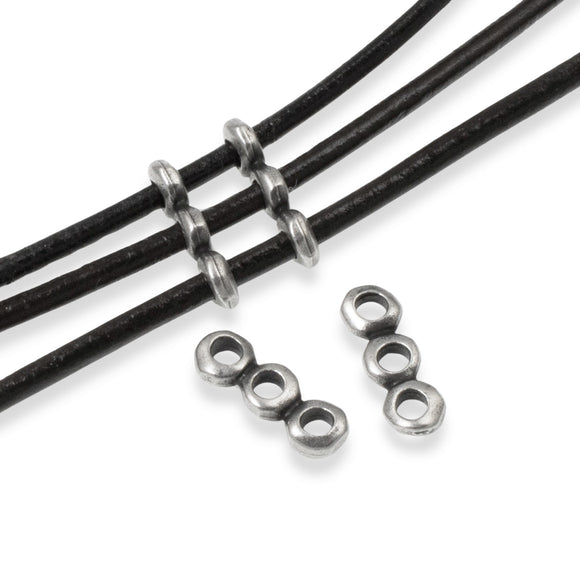 4 Pewter Nugget 3-Hole 5mm Spacer Bars, TierraCast Link for Multi-Strand Jewelry
