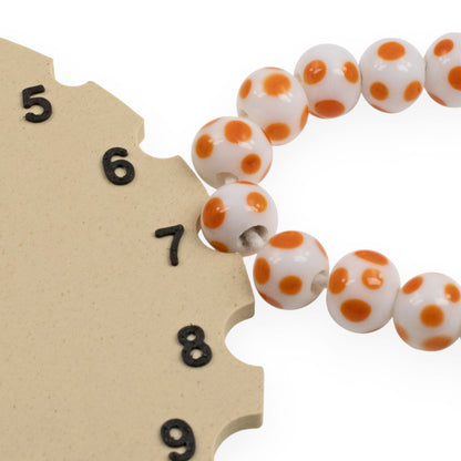 White Orange Polka Dot Beads: Indonesian Lampwork 8mm Round Halloween Fall 50Pcs