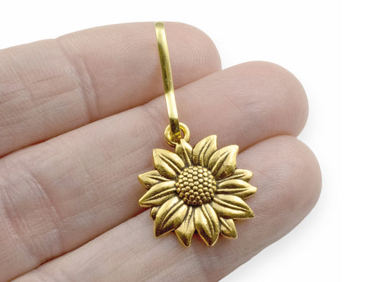 Gold Sunflower Zipper Charm: Decorative Bag Accessory Nature Floral Design