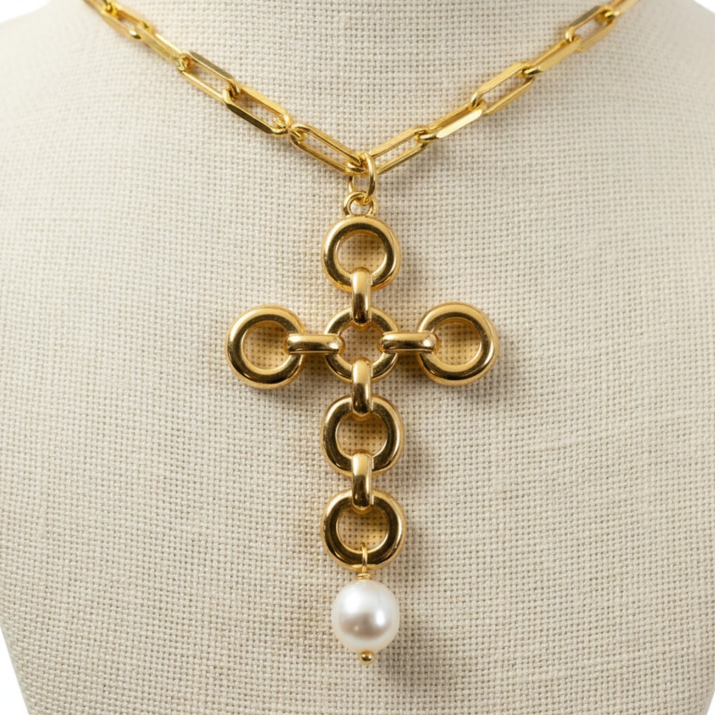 Gold Cross Pendant with Open Chain Links: 24K Gold Plated Statement Multi-Connector 2-Pack