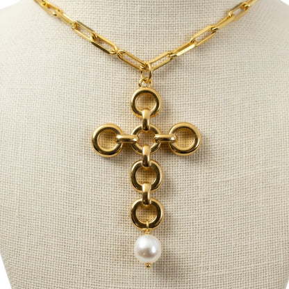 Gold Cross Pendant with Open Chain Links: 24K Gold Plated Statement Multi-Connector 2-Pack