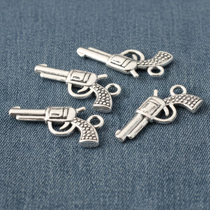 Silver Gun Charm: Revolver Pistol Western Cowgirl Edgy Boho Jewelry Making 20-Pack