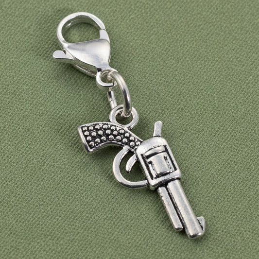 Gun Clip On Charm: Silver Six Shooter Revolver Purse Keychain Western