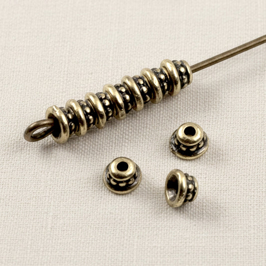 Hackberry Creek antique brass beaded bead caps with rustic oxidized finish for handmade jewelry design