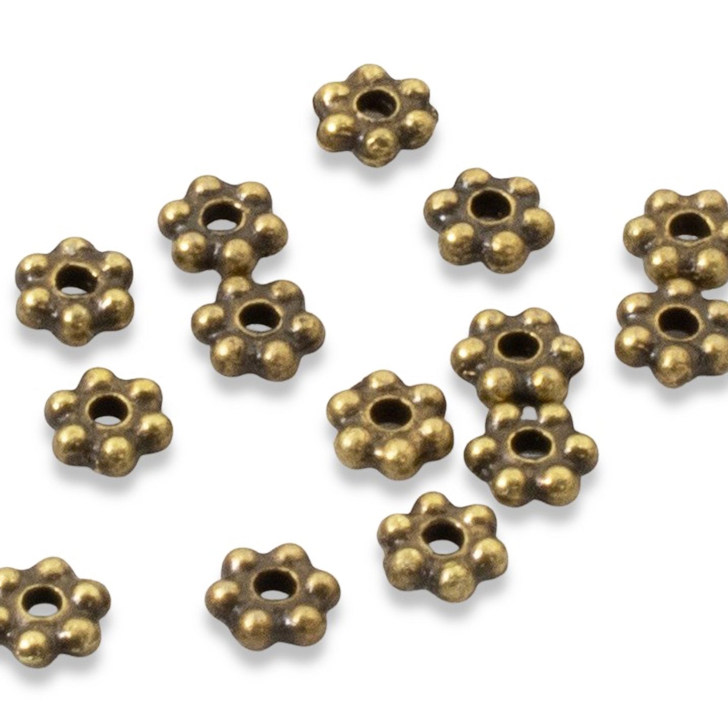 Hackberry Creek 50 antique brass 3mm daisy spacer beads, lead-free pewter, 1mm thick, TierraCast designed.