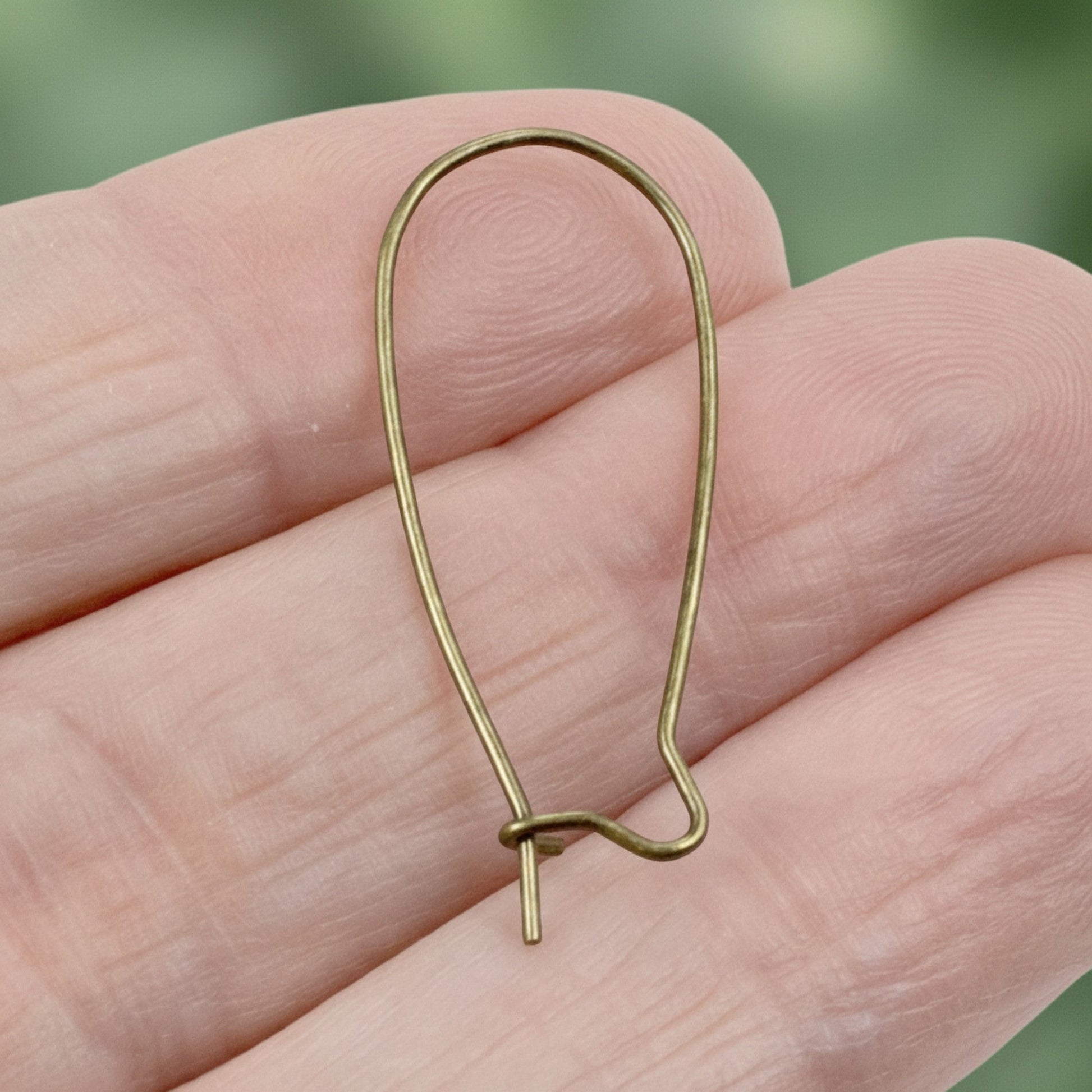 Hackberry Creek antique brass kidney ear wires, 33mm vintage boho earring findings with safety hook closure.
