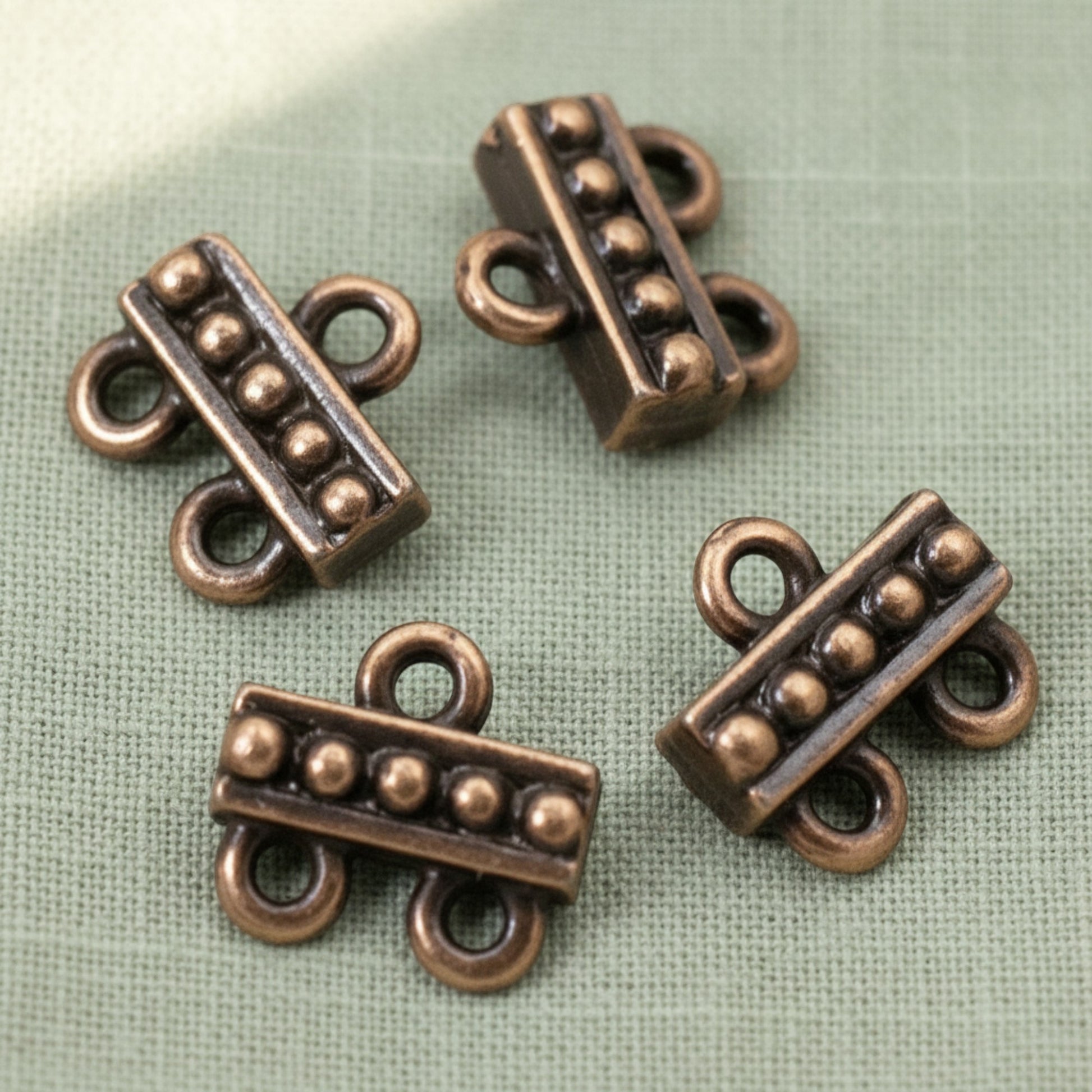 Hackberry Creek antique copper 2:1 beaded multi-strand jewelry connectors made of lead-free pewter.