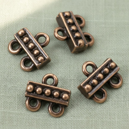 Hackberry Creek antique copper 2:1 beaded multi-strand jewelry connectors made of lead-free pewter.