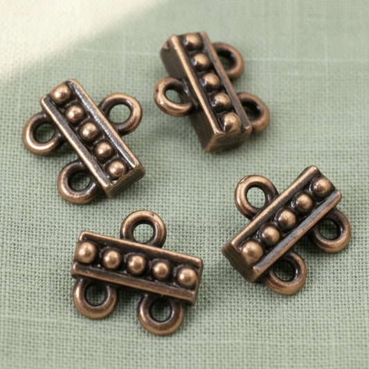 Hackberry Creek antique copper 2:1 beaded multi-strand jewelry connectors made of lead-free pewter.