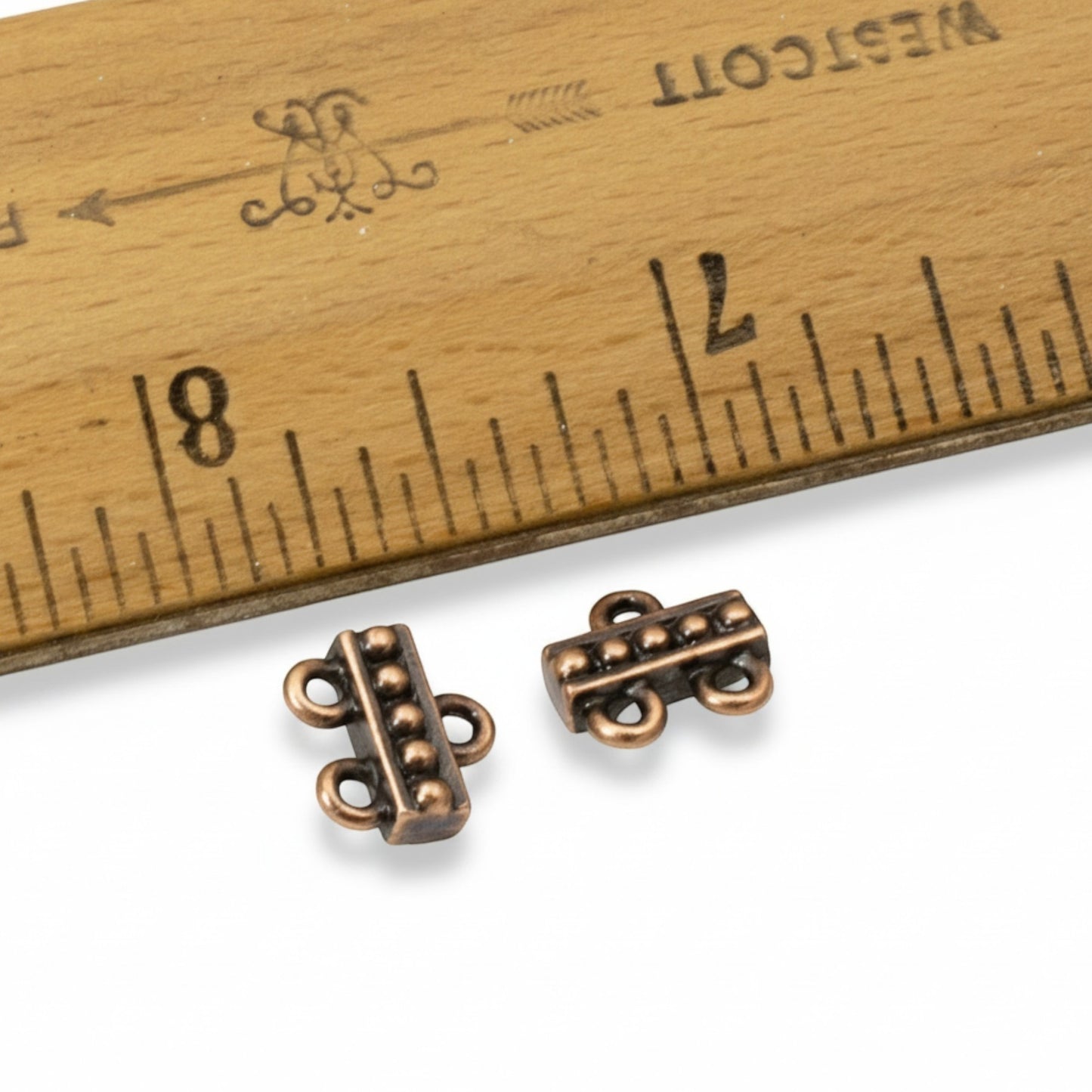 Hackberry Creek antique copper 2:1 beaded jewelry connectors made of lead-free pewter for multi-strand designs.