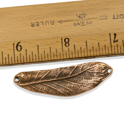 Hackberry Creek antique copper leaf bracelet connector link with detailed organic texture and two stringing holes.