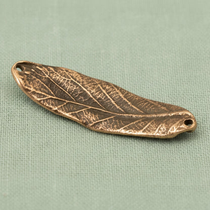 Hackberry Creek antique copper plated pewter leaf bracelet connector with organic detailing and curved design.