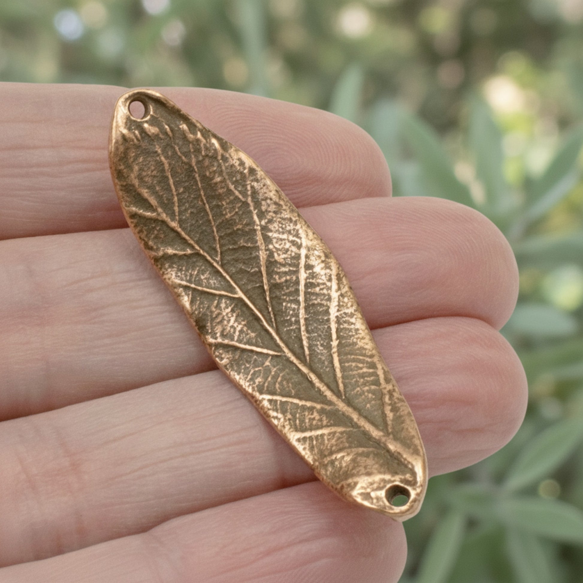Hackberry Creek antique copper leaf bracelet connector with intricate organic detailing and two stringing holes.