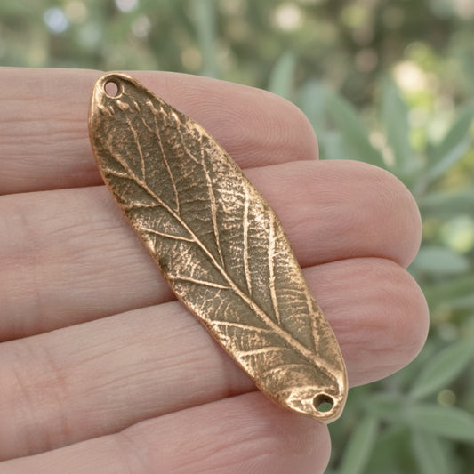 Hackberry Creek antique copper leaf bracelet connector with intricate organic detailing and two stringing holes.