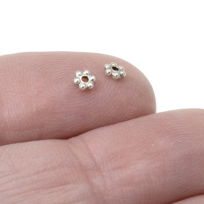 Hackberry Creek 50 antique silver 3mm daisy spacer beads, made from lead-free pewter with fine silver plating.