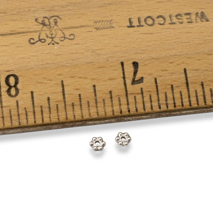 Hackberry Creek antique silver 3mm daisy spacer beads with oxidized finish, perfect for jewelry making.