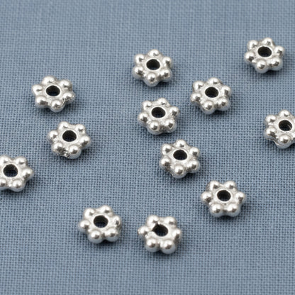Hackberry Creek 50 antique silver 3mm daisy spacer beads, TierraCast designed, lead-free pewter with fine silver plating.