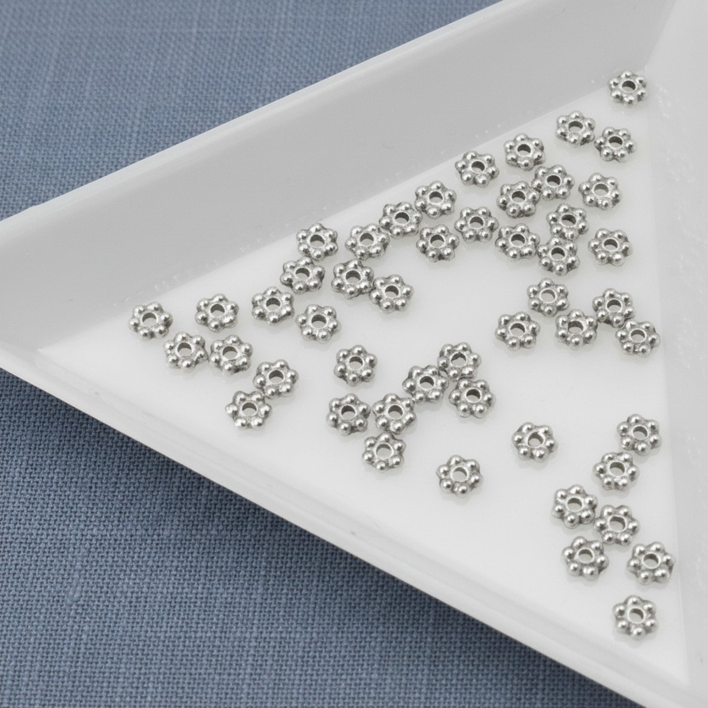 Hackberry Creek 50 antique silver 3mm daisy spacer beads made from lead-free pewter with fine silver plating.