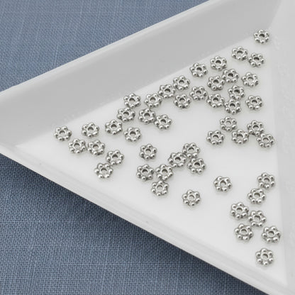 Hackberry Creek 50 antique silver 3mm daisy spacer beads made from lead-free pewter with fine silver plating.