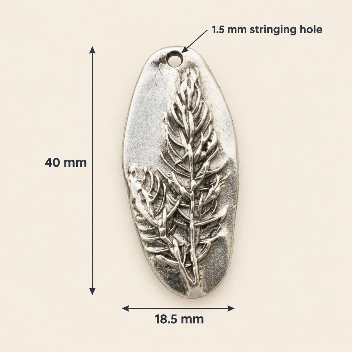 Hackberry Creek antique silver Denali pine tree pendant with detailed organic forest design and 1.5mm stringing hole.