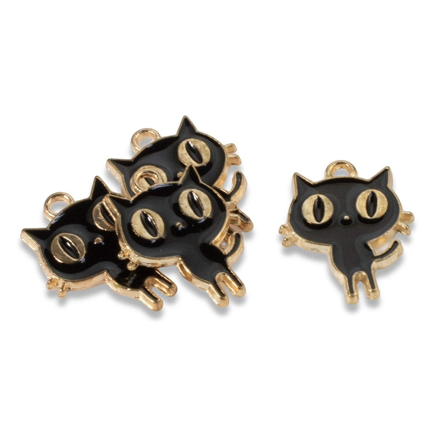 Hackberry Creek black enamel cat charms with gold-plated metal alloy for DIY jewelry making.
