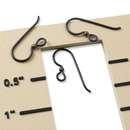 Hackberry Creek matte black niobium earring hooks with antique brass bead, 10 pack. Hypoallergenic for sensitive ears.