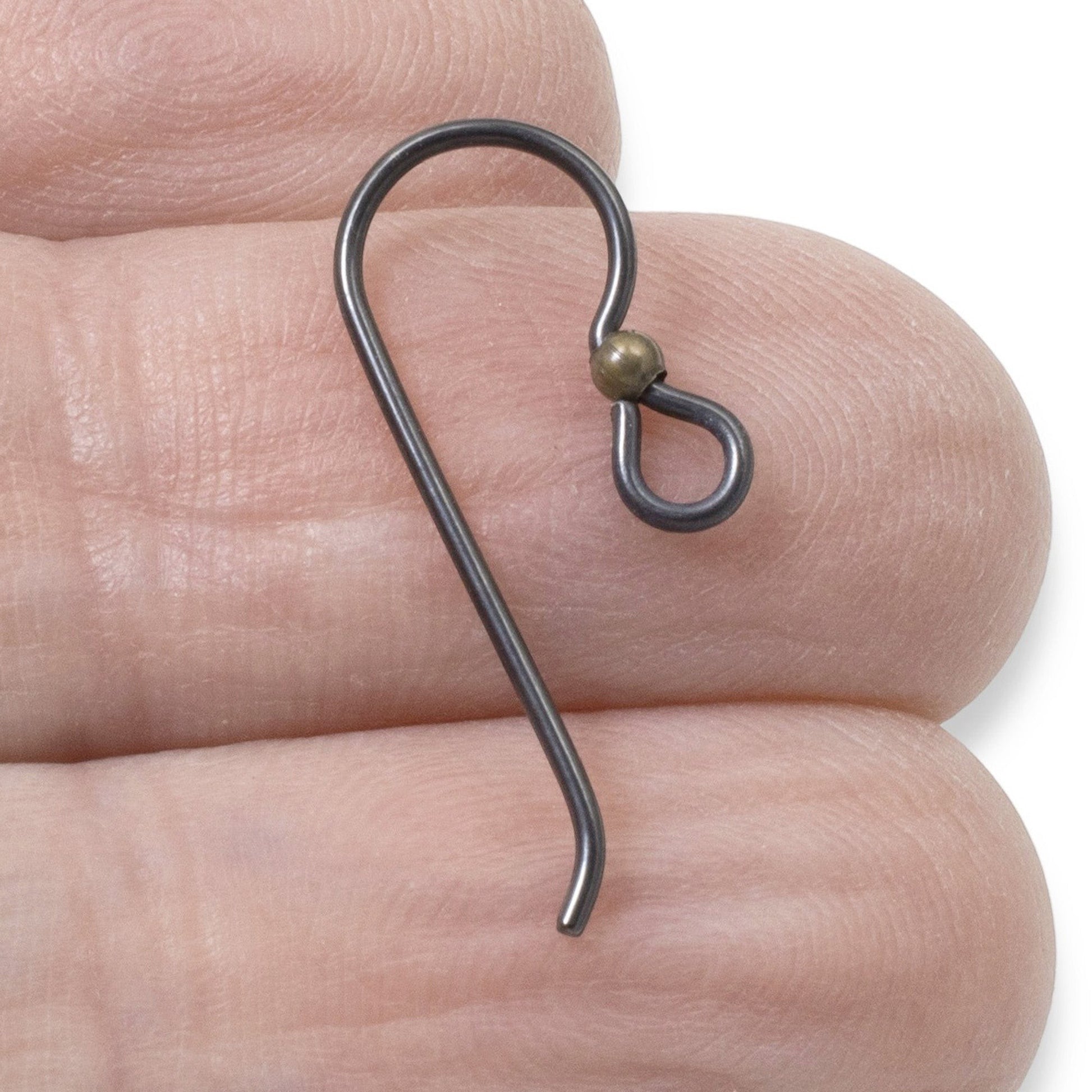 Hackberry Creek black niobium earring hooks with antique brass bead, hypoallergenic for sensitive ears, 10 pack.