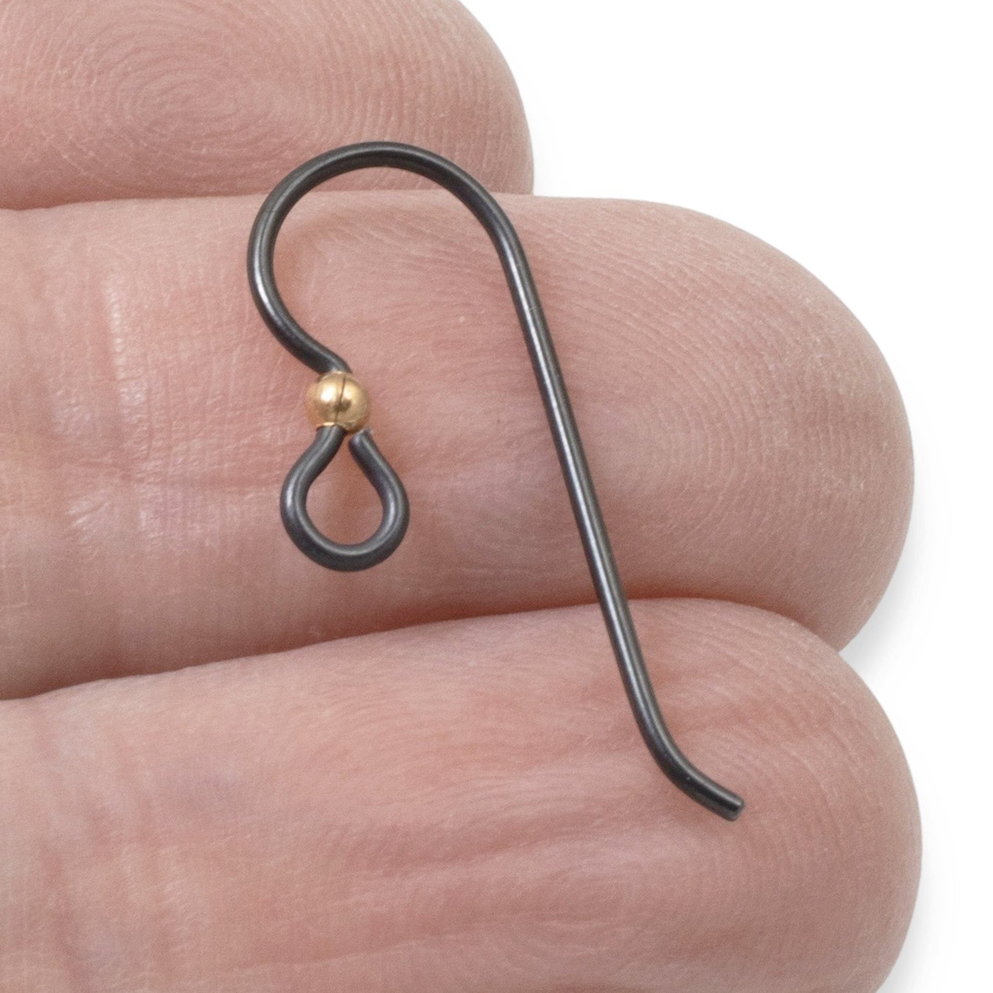Hackberry Creek matte black niobium earring hooks with copper bead, hypoallergenic findings for sensitive ears, 20 gauge, 8mm x 20mm.
