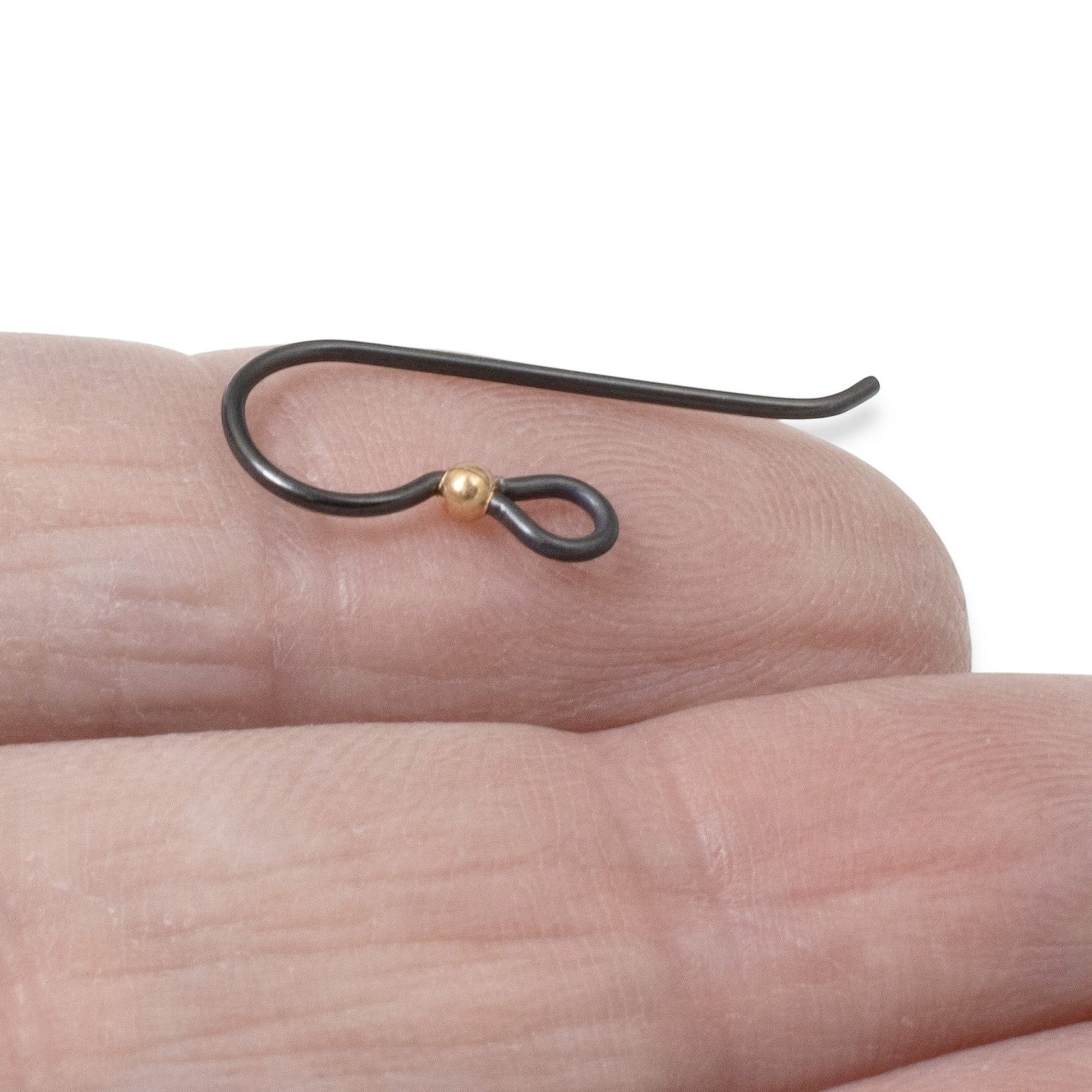 Hackberry Creek matte black niobium earring hooks with copper bead, hypoallergenic, 20 gauge, 8mm x 20mm, USA made