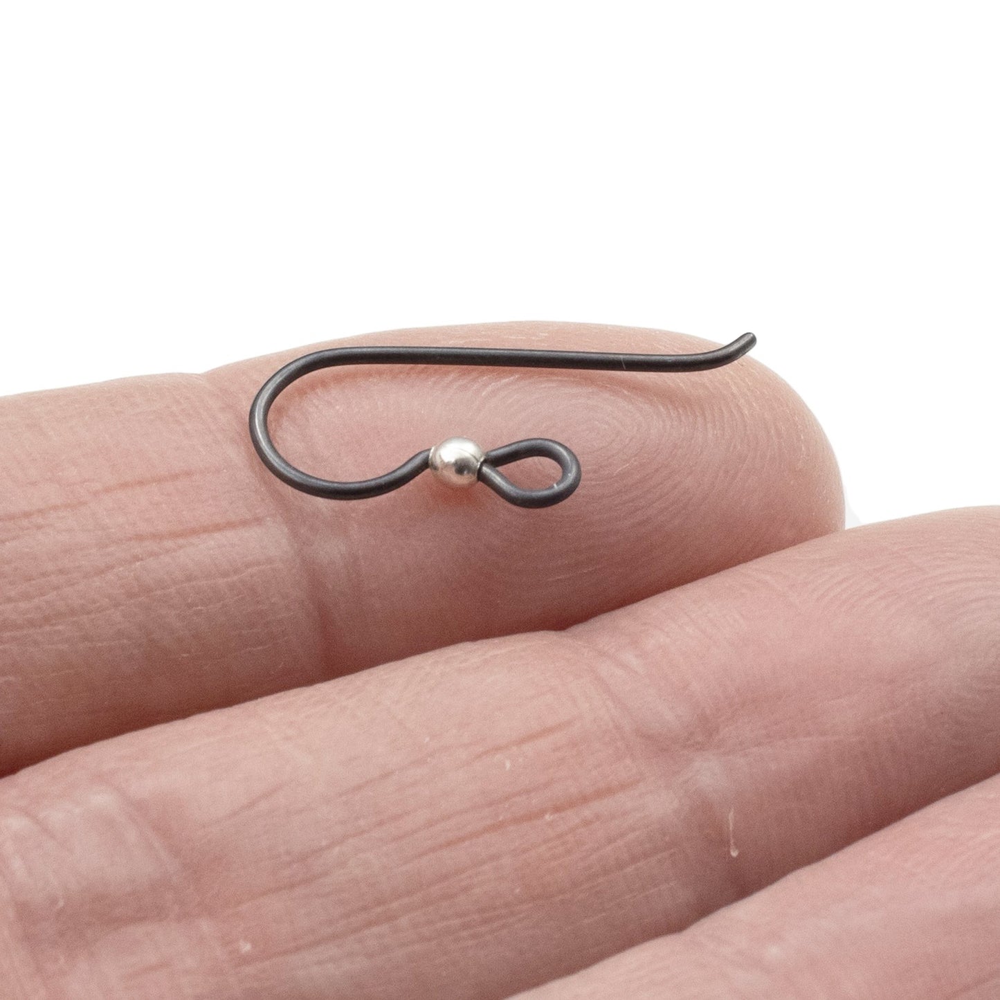 Hackberry Creek matte black niobium earring hooks with sterling silver bead, 20 gauge, 8x20mm, hypoallergenic for sensitive ears.