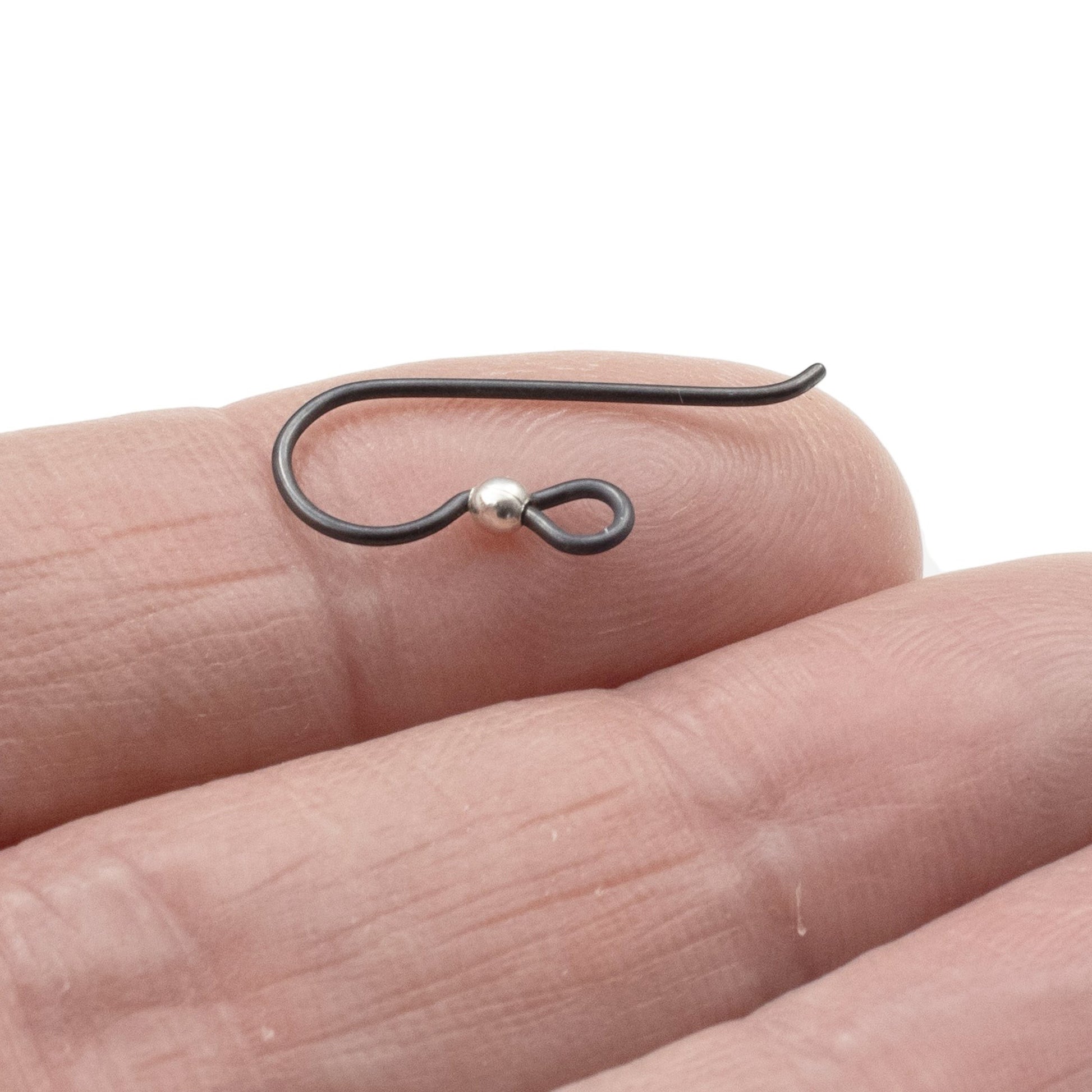Hackberry Creek matte black niobium earring hooks with sterling silver bead, 20 gauge, 8x20mm, hypoallergenic for sensitive ears.